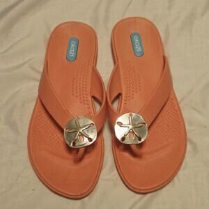 Oka-B Womens Flip Flops Pink Comfort Sandals Size M 8 Starfish Sand Dollar Beach
